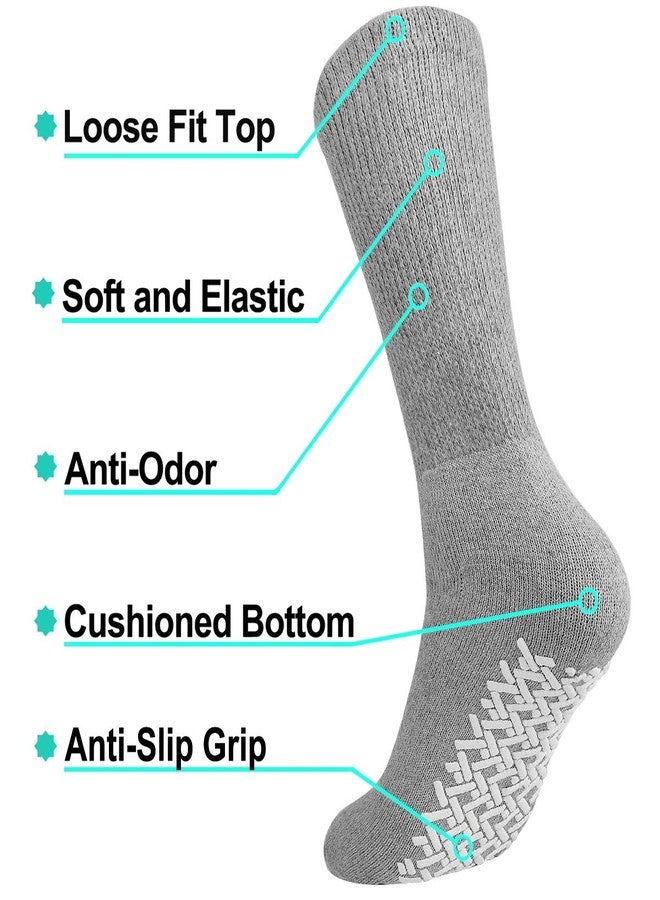 Falari Men Women Anti Slip Grip Non Skid Crew Cotton Diabetic Socks For Home Hospital (3-pairs Grey, 9-11 Women/Men Size) - Image 3