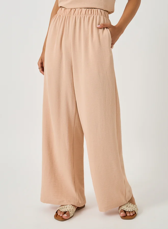 Styli Solid Lace Insert Sleeveless Top and Wide Leg Pants Co-Ords