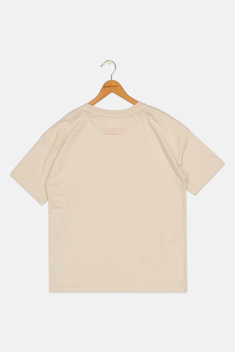 Blank Essentials Kids Boy Short Sleeve Brand Logo T-shirt, Beige - Image 3