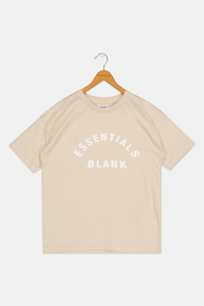 Blank Essentials Kids Boy Short Sleeve Brand Logo T-shirt, Beige - Image 2
