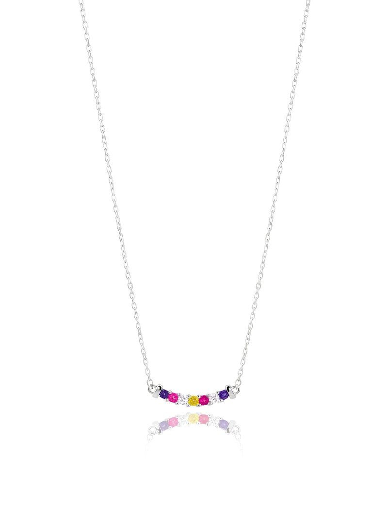 FINE SILVER 925 Sterling Silver Women's Arc Pendant Necklace with Vibrant Multi-Colored Gemstones - Image 1