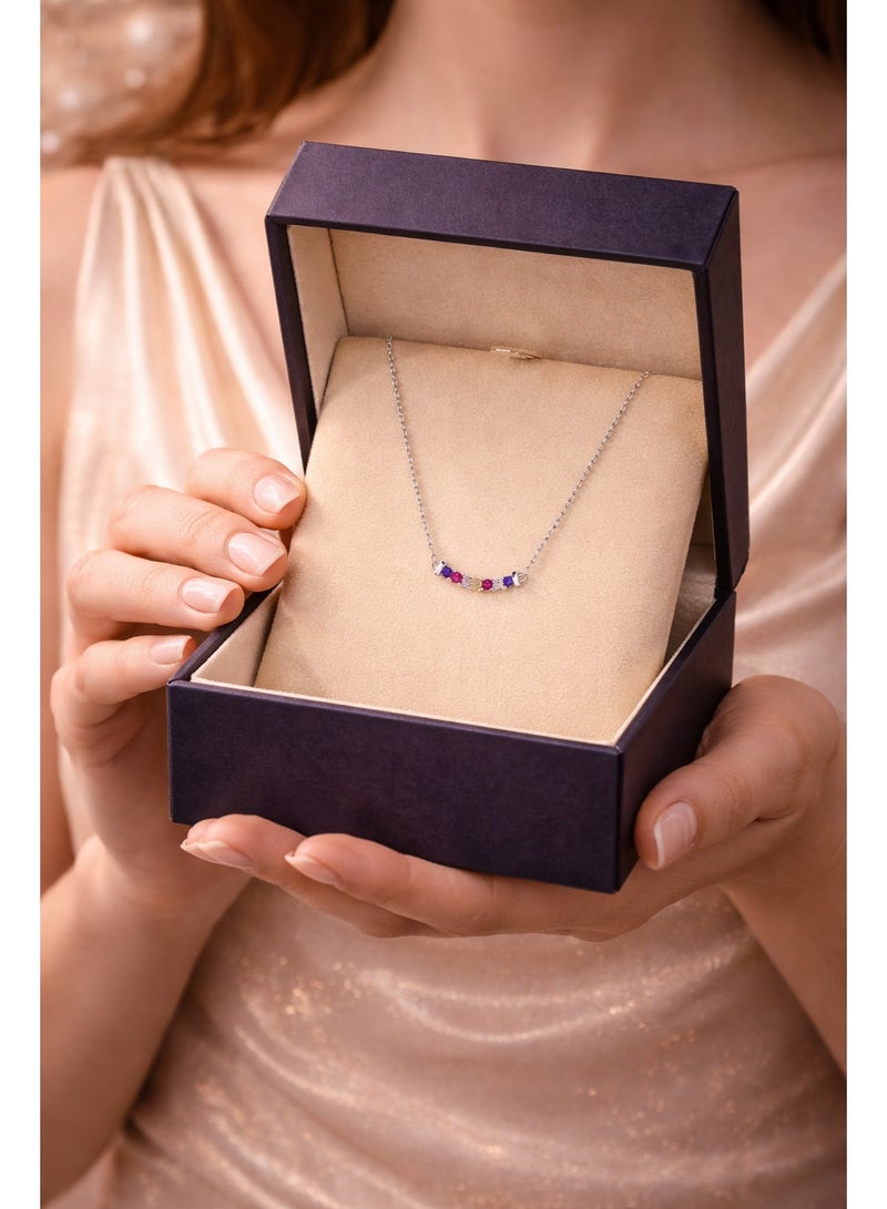 FINE SILVER 925 Sterling Silver Women's Arc Pendant Necklace with Vibrant Multi-Colored Gemstones - Image 4
