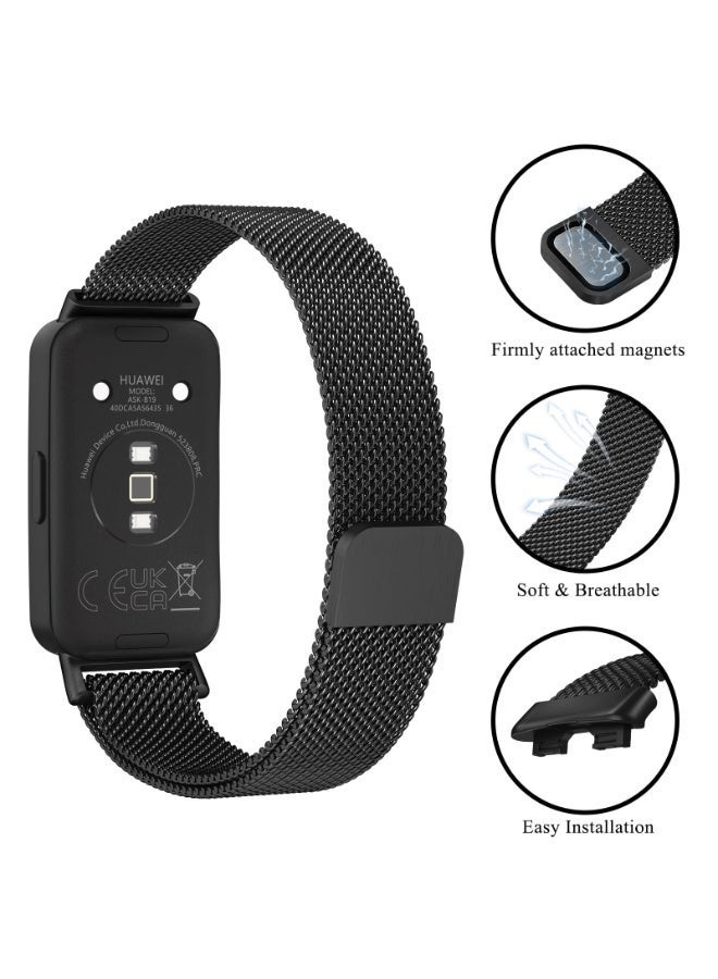 مستقبل نوفا سوار معصم مغناطيسي معدني من الفولاذ المقاوم للصدأ لساعة هواوي باند 8/9/10 الذكية، لون أسود - Image 1