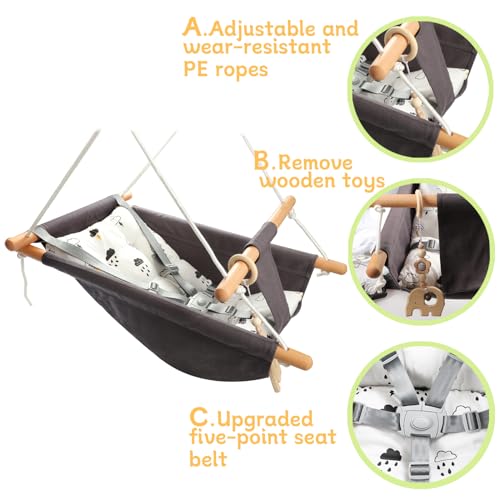Tislly Baby Swing Outdoor Indoor for Infants to Toddlers, Portable Adjustable Baby Porch Swing with 5-Point Safety Belt, Kids Tree Hanging Chair Toys for Door Garden Backyard - Image 3