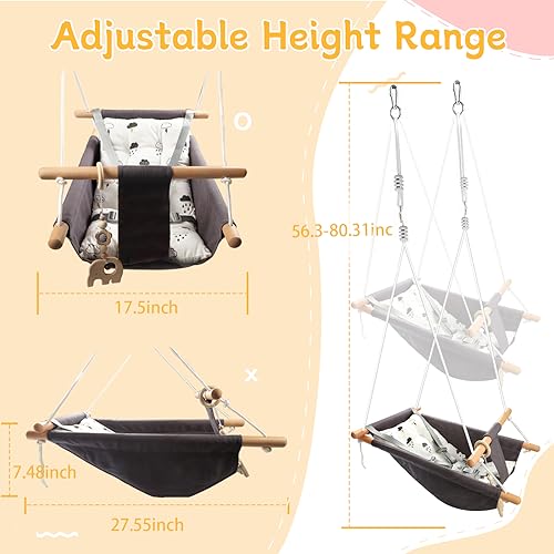 Tislly Baby Swing Outdoor Indoor for Infants to Toddlers, Portable Adjustable Baby Porch Swing with 5-Point Safety Belt, Kids Tree Hanging Chair Toys for Door Garden Backyard - Image 4