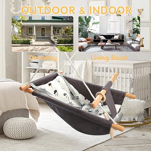 Tislly Baby Swing Outdoor Indoor for Infants to Toddlers, Portable Adjustable Baby Porch Swing with 5-Point Safety Belt, Kids Tree Hanging Chair Toys for Door Garden Backyard - Image 5