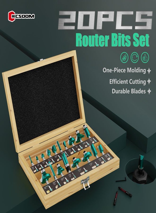 CSOOM 20PCS Router Bits , 1/4”Woodwork Tools，Professional Carbide Milling Cutter Set , Ideal for Woodworking Project - Image 3