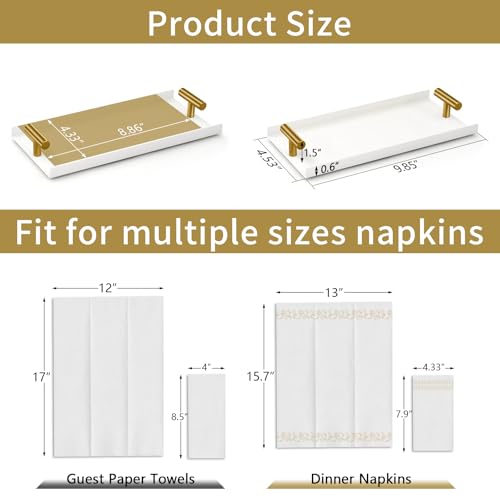 STWWO Napkin Holder for Bathroom, Guest Towel Holder Tray for Bathroom, White Guest Napkin Holders with Golden T-Handle, Disposable Hand Towel Tray for Guest Room, Table, Kitchen - Image 5