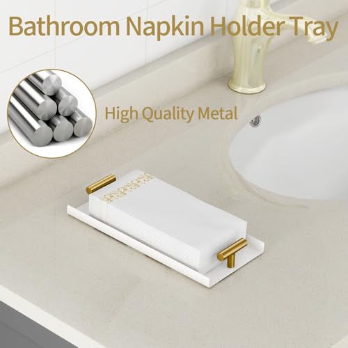STWWO Napkin Holder for Bathroom, Guest Towel Holder Tray for Bathroom, White Guest Napkin Holders with Golden T-Handle, Disposable Hand Towel Tray for Guest Room, Table, Kitchen - Image 2