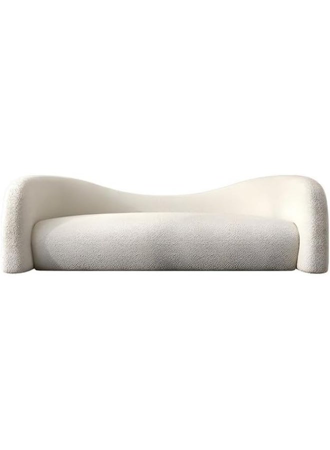 Comfynest Modern Curved Sofa in Beige Sherpa Upholstery with Tuxedo Arm