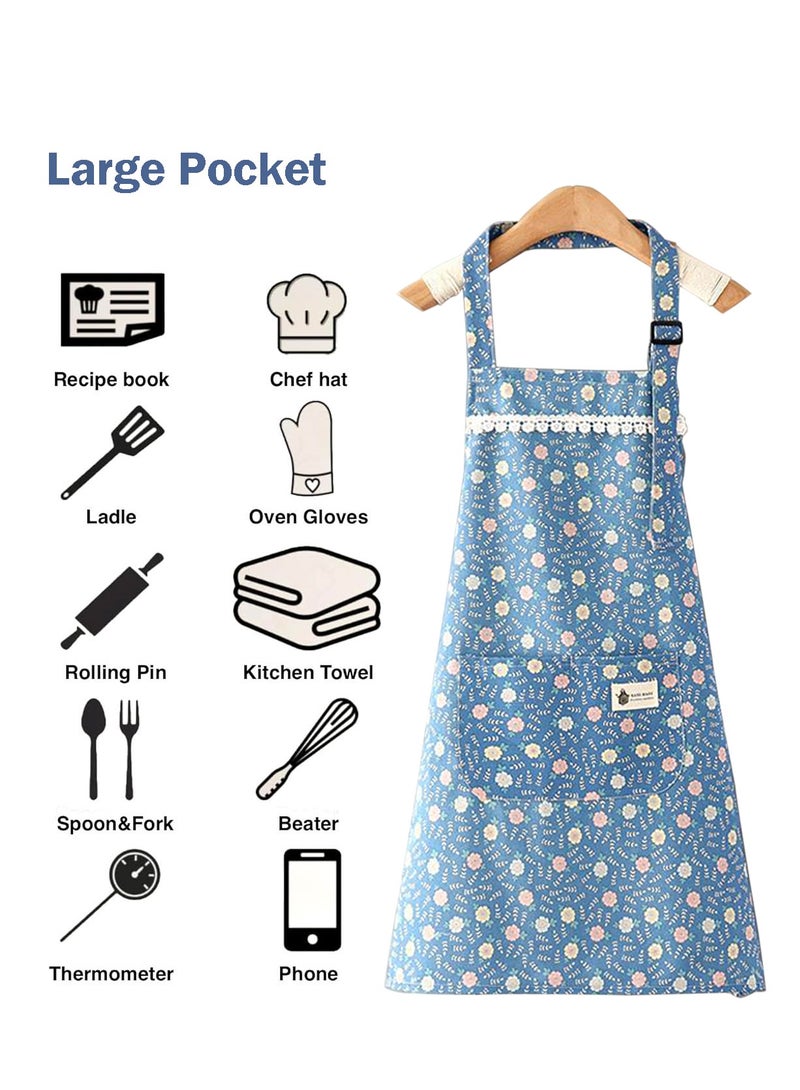 Womens Aprons,Floral Aprons with Pocket Waterproof Adjustable Cooking Aprons for Kitchen Gardening and Salon - Image 2