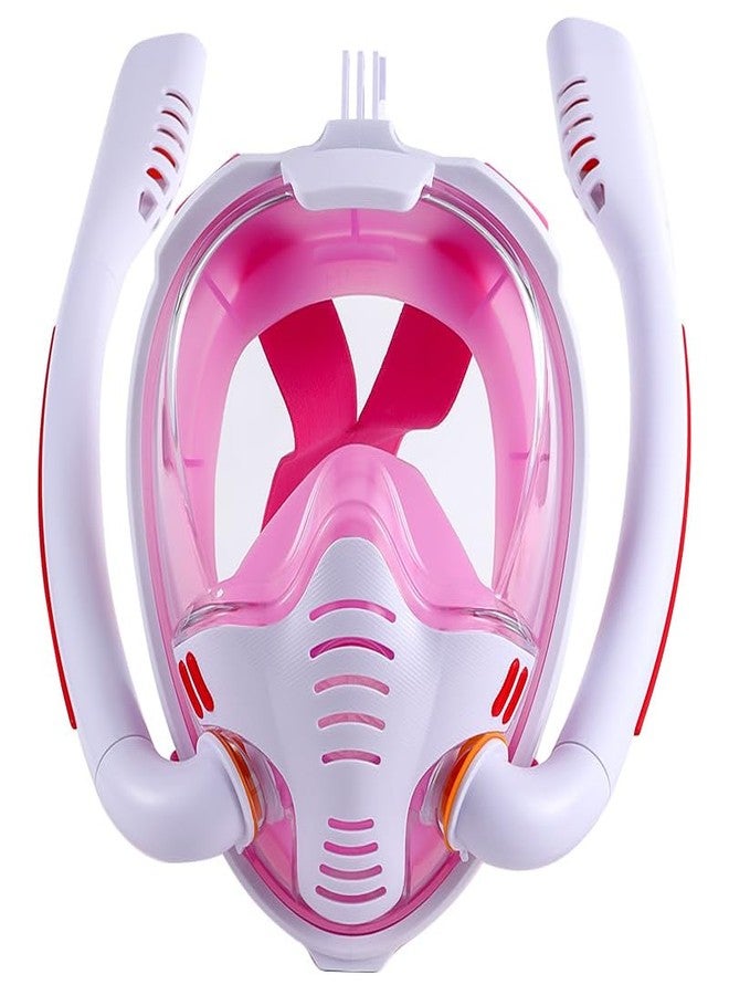 VBM Full Face Snorkel Mask Double Tubes Designed Anti Leak Dry Top System with Camera Mount 180°Panoramic View Snorkeling Gear for Adults Kids Men Women Safe Breathing Snorkel Set (Pink S/M) - Image 2
