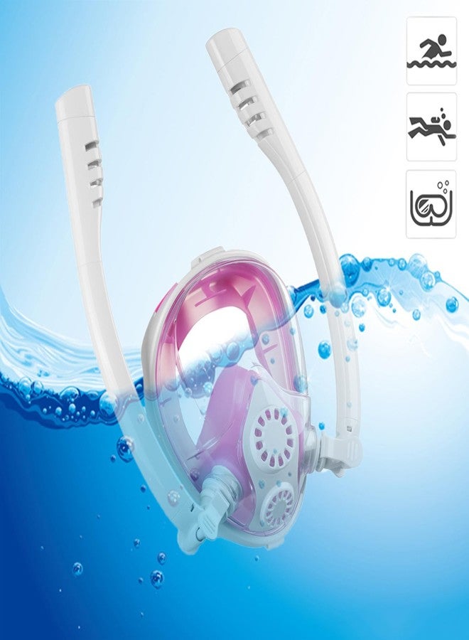 VBM Full Face Snorkel Mask Double Tubes Designed Anti Leak Dry Top System with Camera Mount 180°Panoramic View Snorkeling Gear for Adults Kids Men Women Safe Breathing Snorkel Set (Pink S/M) - Image 5