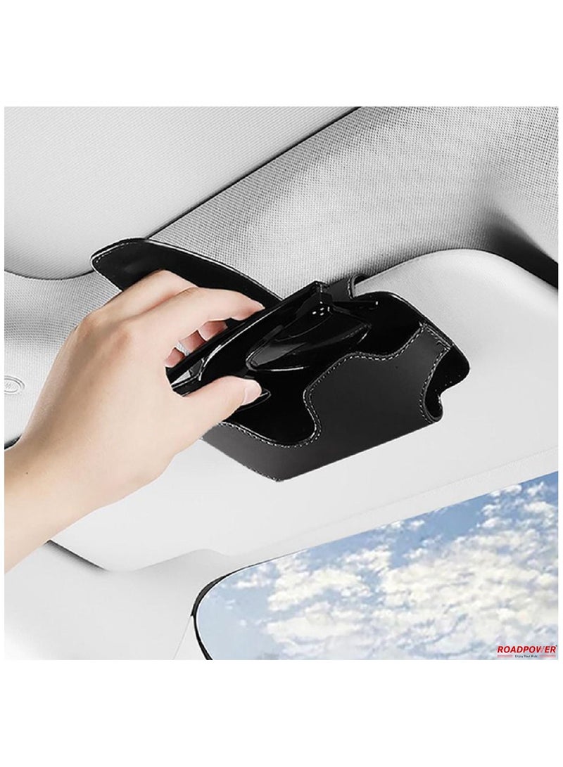 RoadPower Sunglasses Holder For Car Sun Visor Leather Glasses Storage Case with Hidden Magnetic Closure Car Black - Image 4