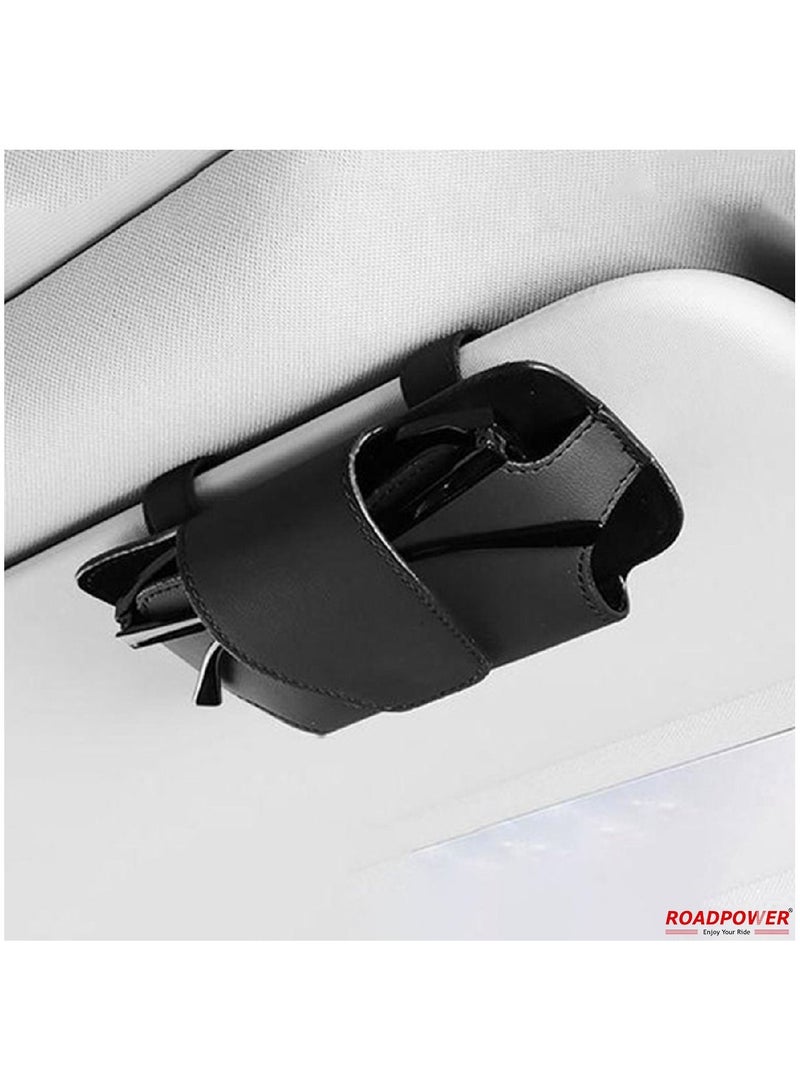 RoadPower Sunglasses Holder For Car Sun Visor Leather Glasses Storage Case with Hidden Magnetic Closure Car Black - Image 2