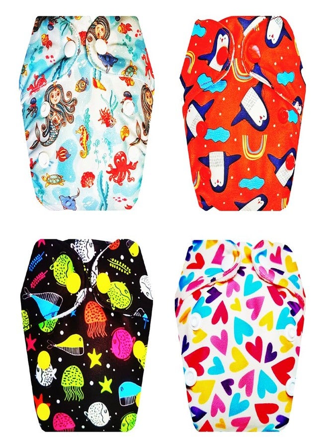 حفاضات قماشية فاخرة من دمبلدو للأطفال حديثي الولادة مع حشوة داخلية مدمجة (عبوة من 4 قطع) | ملائمة تمامًا | وسادة ماصة من 6 طبقات | سهلة التنظيف | مثالية لفصل الصيف الهندي | من 0 إلى 4 أشهر | للجنسين - Image 1