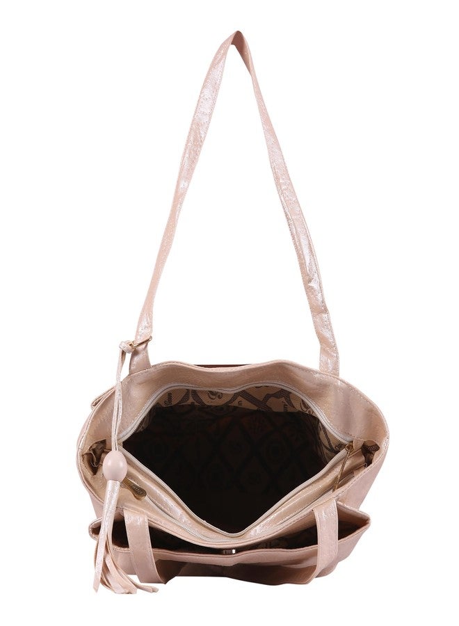 Dcozi Stylish and Fashionable PU Leather Medium Handbag For Women & Girls - TB04 (Shoulder & Tote Bag) (Cream) - Image 5