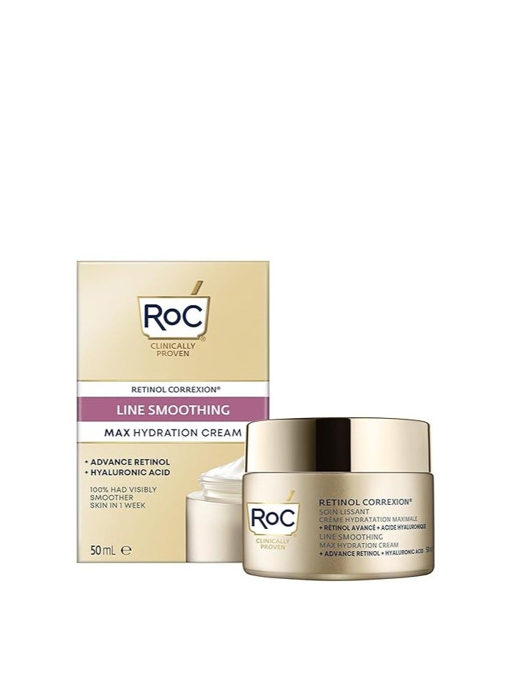 RoC Roc Retinol Correxion Line Smoothing Max Daily Hydration Intensive Anti Wrinkle and Anti Aging Face Moisturiser with Hyaluronic Acid 50 ml, 50 ml (Pack of 1)  - Image 1
