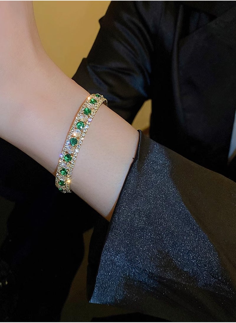 LOOPITYS Emerald Zircon Luxury Bracelet, Small and High end Versatile Handmade Vintage Elegant Women's Adjustable Bracelet  - Image 5