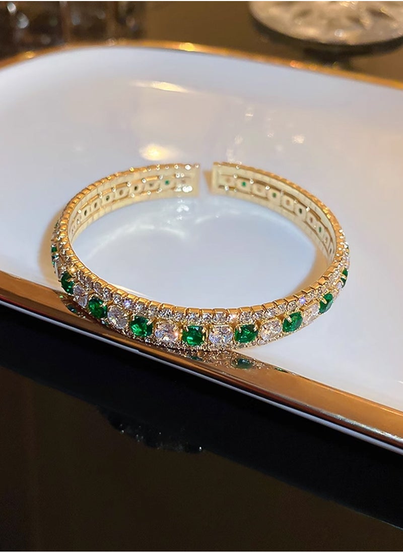 LOOPITYS Emerald Zircon Luxury Bracelet, Small and High end Versatile Handmade Vintage Elegant Women's Adjustable Bracelet  - Image 3