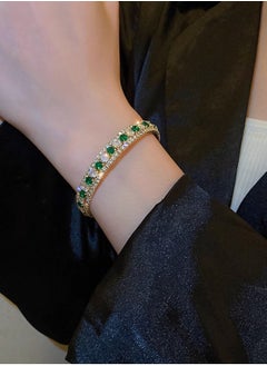 LOOPITYS Emerald Zircon Luxury Bracelet, Small and High end Versatile Handmade Vintage Elegant Women's Adjustable Bracelet  - Image 2