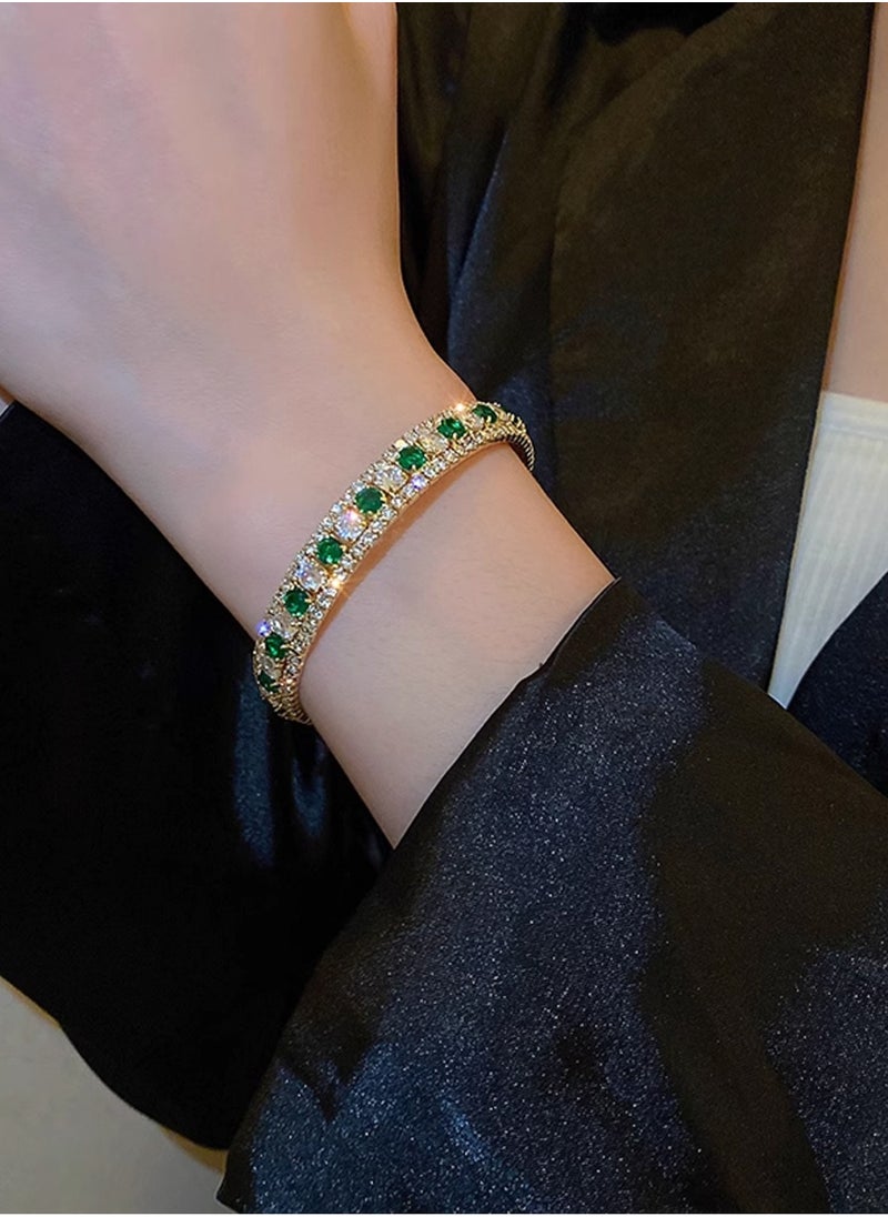 LOOPITYS Emerald Zircon Luxury Bracelet, Small and High end Versatile Handmade Vintage Elegant Women's Adjustable Bracelet  - Image 2