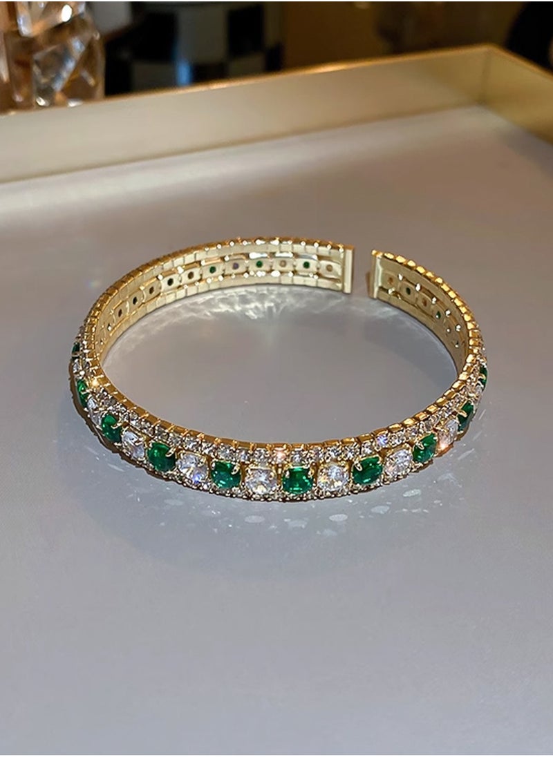 LOOPITYS Emerald Zircon Luxury Bracelet, Small and High end Versatile Handmade Vintage Elegant Women's Adjustable Bracelet  - Image 1