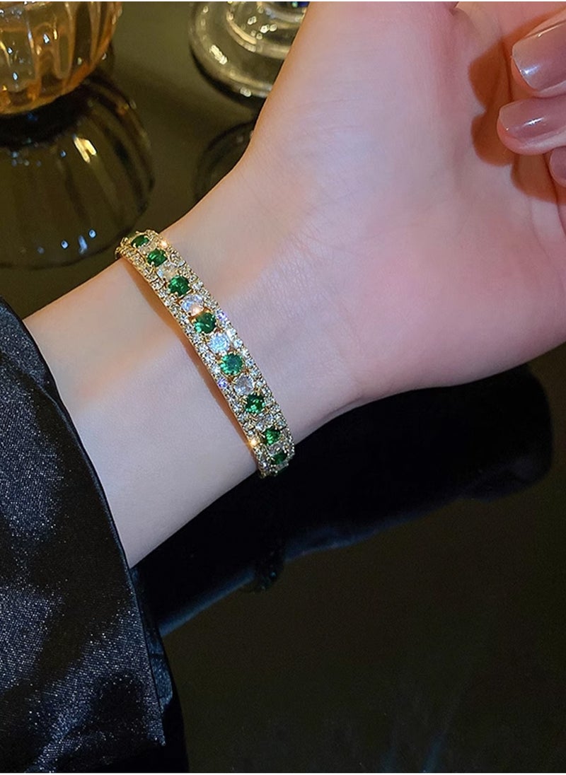 LOOPITYS Emerald Zircon Luxury Bracelet, Small and High end Versatile Handmade Vintage Elegant Women's Adjustable Bracelet  - Image 4