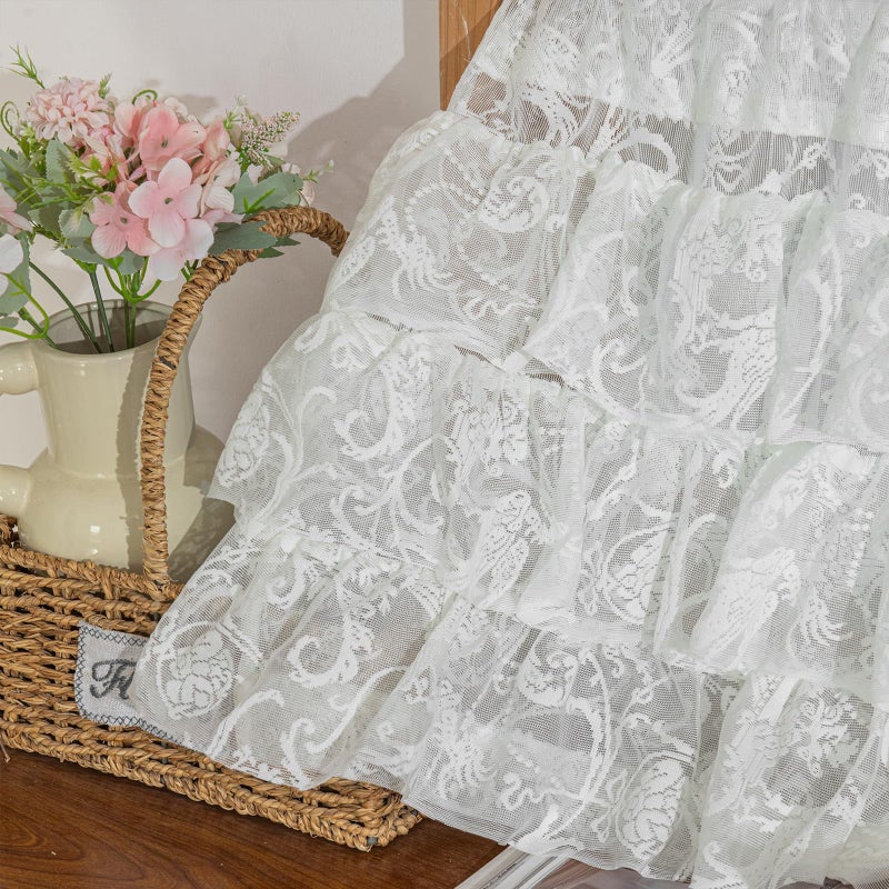 TUDECO Lace Valance for Windows 1 Panel - Vintage Ivory Ruffle Floral Kitchen Window Curtains Over Sink, Crochet Rustic Short Lace Valance for Nursery Laundry Closet Decor, 52 x 18 Inch, Cream - Image 5