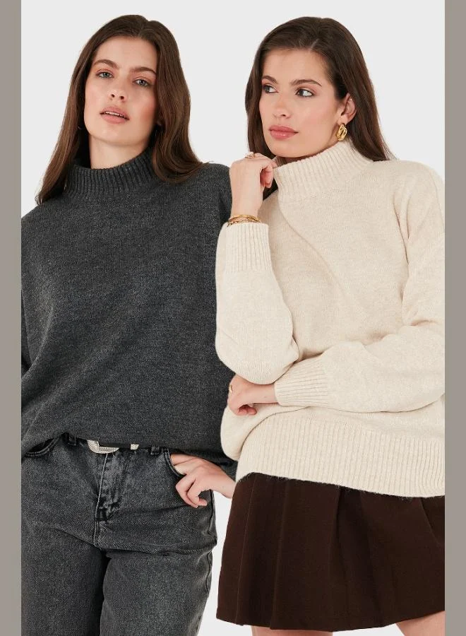 ليلا ليلى سويتر نسائي قطعتين ناعم بياقة مدورة بقصة واسعة