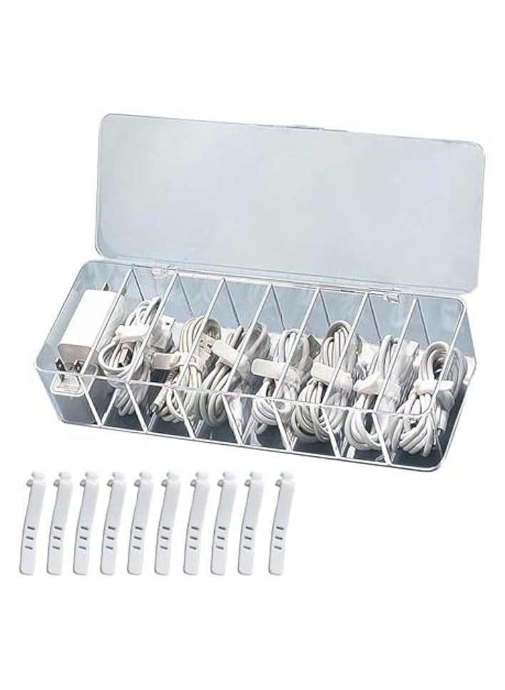 Promass Data Cable Organizer Box, Clear Electronics Organizer Boxes,Plastic Cable Management Box with 10 Wire Ties, 8 Capacity Acrylic Charger Organizer, Electronics Organizer for Office - Image 1