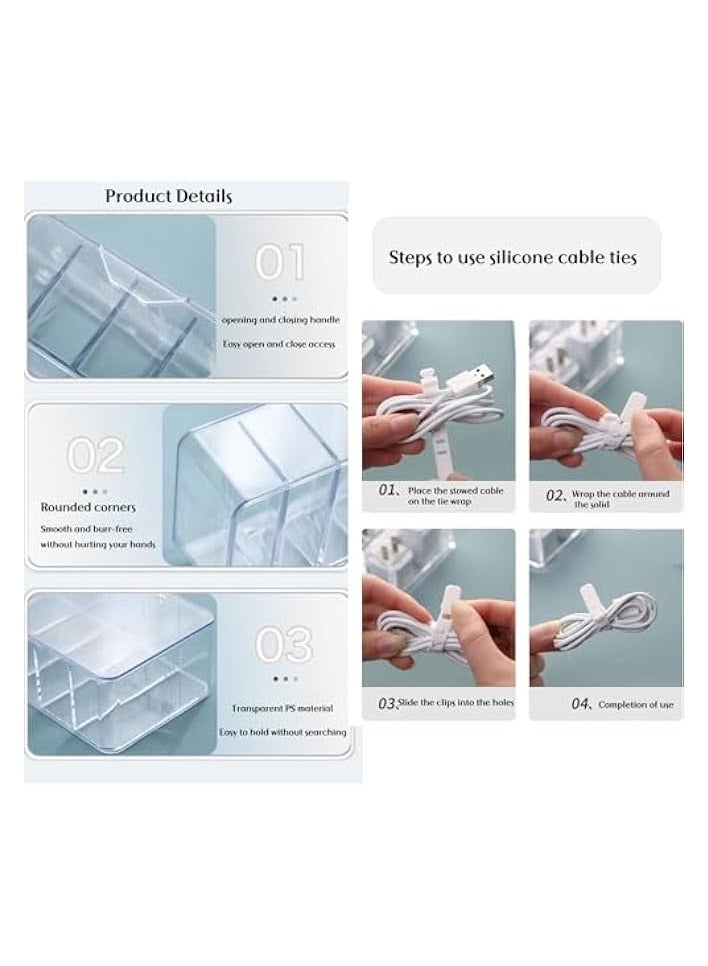 Promass Data Cable Organizer Box, Clear Electronics Organizer Boxes,Plastic Cable Management Box with 10 Wire Ties, 8 Capacity Acrylic Charger Organizer, Electronics Organizer for Office - Image 4