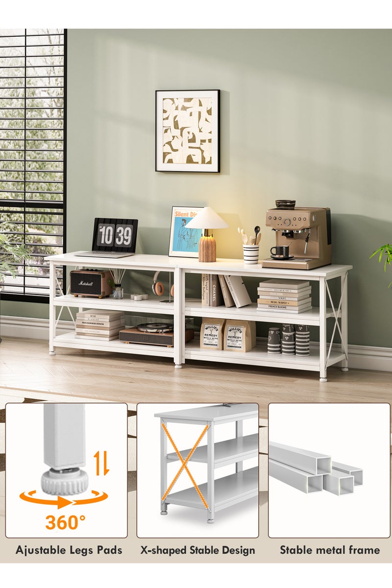 Zanotta 160*40*60cm TV Table with Open Storage Shelves Up To 70 Inch Entertainment Center Wooden TV Console Table for Living Room and Bedroom 160*40*60cm White - Image 5