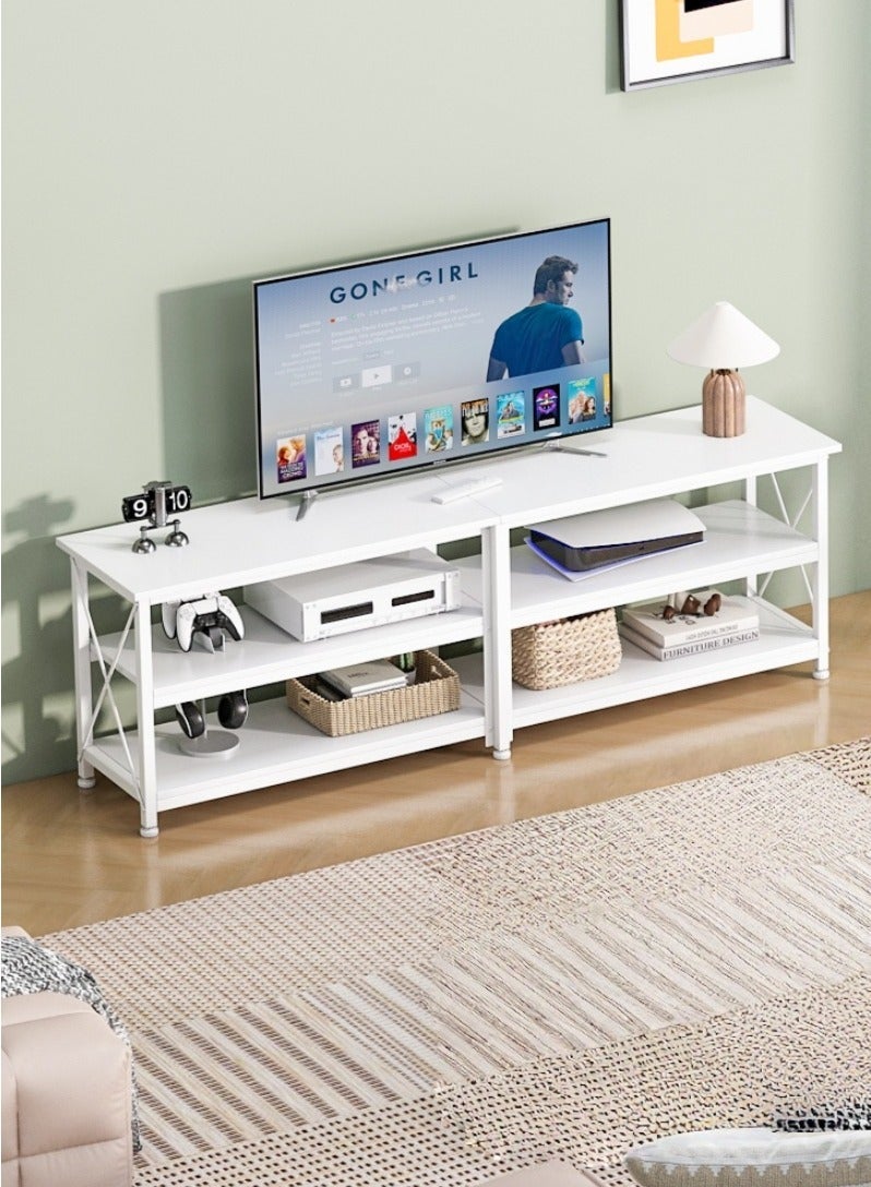 Zanotta 160*40*60cm TV Table with Open Storage Shelves Up To 70 Inch Entertainment Center Wooden TV Console Table for Living Room and Bedroom 160*40*60cm White - Image 2