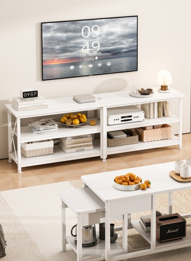 Zanotta 160*40*60cm TV Table with Open Storage Shelves Up To 70 Inch Entertainment Center Wooden TV Console Table for Living Room and Bedroom 160*40*60cm White - Image 3