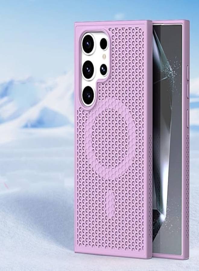 AROAQ Luxury Magnetic Mesh Heat Dissipation Phone Case for Samsung Galaxy S25 S24 S23 S22 Ultra Plus S 24 23 22 S24Ultra Anti-Drop Cooling Phone Cases, For Magsafe Charge Cover (Light Purple) - Image 1
