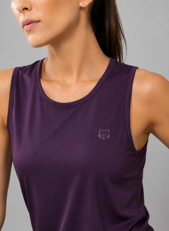 Take Two Burgundy Solid Sleeveless Activewear Top By Lazzycat