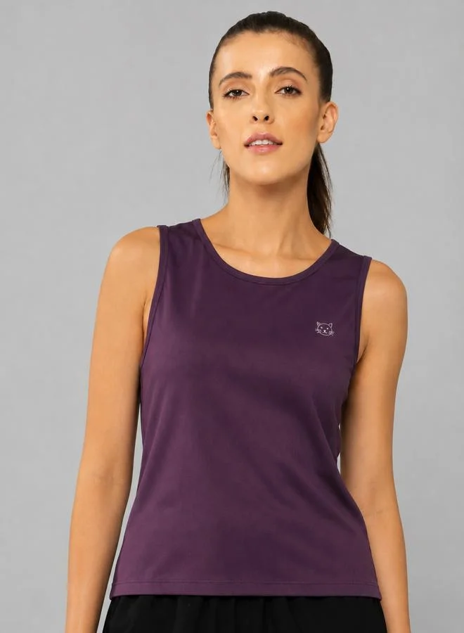 Take Two Burgundy Solid Sleeveless Activewear Top By Lazzycat
