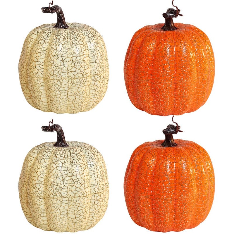 vensovo vensovo 6 Inch Large White Orange Cracked Design Pumpkins for Decorating - 4PCS Big White Brown Cracked Foam Decorative  - Image 1