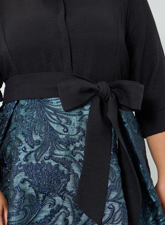 Styli Plus Size Blue Jacquard A-Line Maxi Dress - Image 4