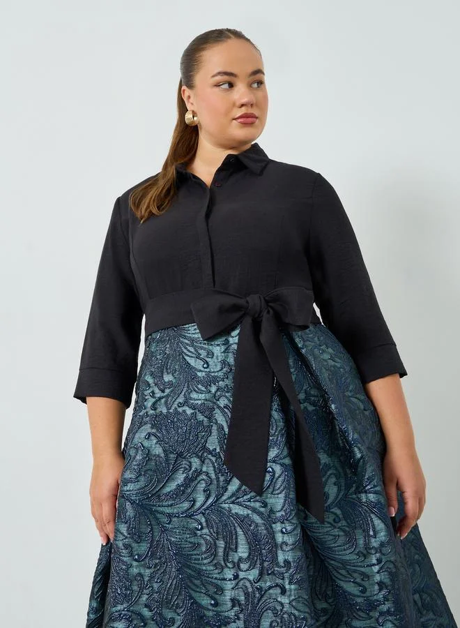 ستايلي فستان طويل مقاس كبير جاكار بحافة واسعة