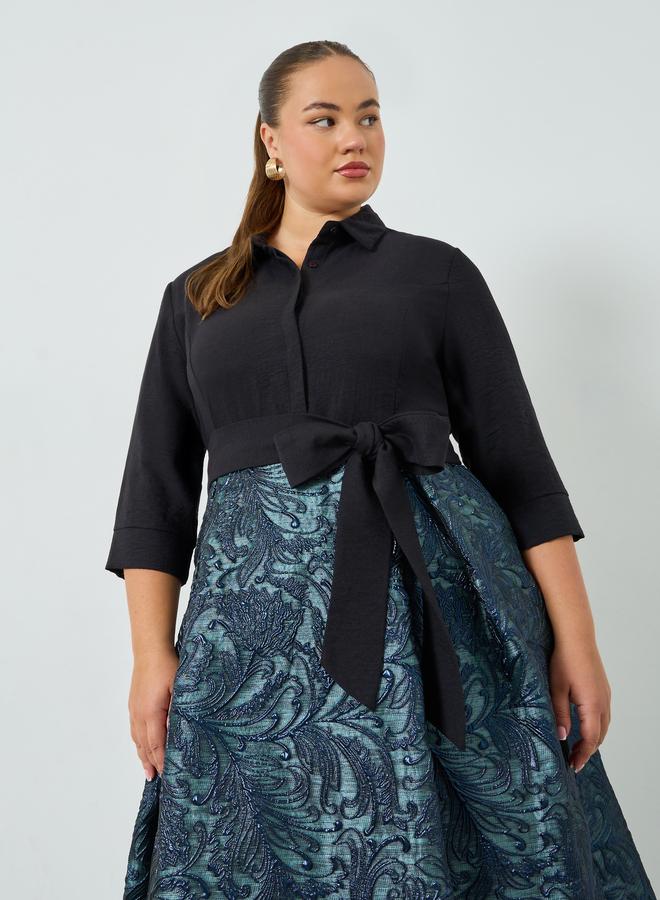 Styli Plus Size Blue Jacquard A-Line Maxi Dress - Image 2