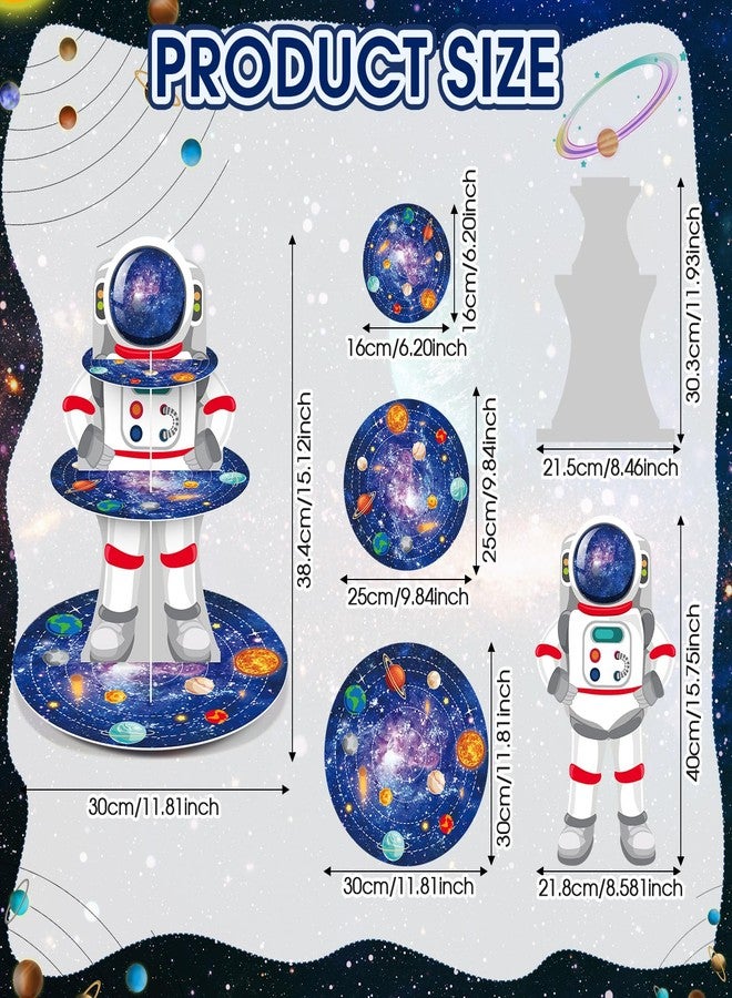 زوبيل حامل كب كيك على شكل رائد فضاء من زوبيل، زينة لحفلات أعياد الميلاد ذات الطابع الفضائي، حامل كب كيك على شكل كوكب من 3 طبقات، زينة حامل كيك، برج حلويات على شكل رائد فضاء مجرة لحفلات استقبال المولود الجديد، لوازم حفلات استقبال المولود الجديد ذات الطابع الفضائي - Image 2