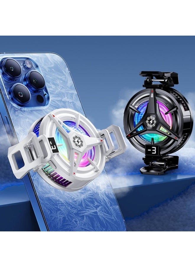 Magnetic Semiconductor Phone Cooler with Digital Temperature Display, 3 Speed Adjustable RGB Light Phone Cooling Fan for Gaming Live Streaming, Clip-on Universal Mobile Phone Radiator White - Image 1