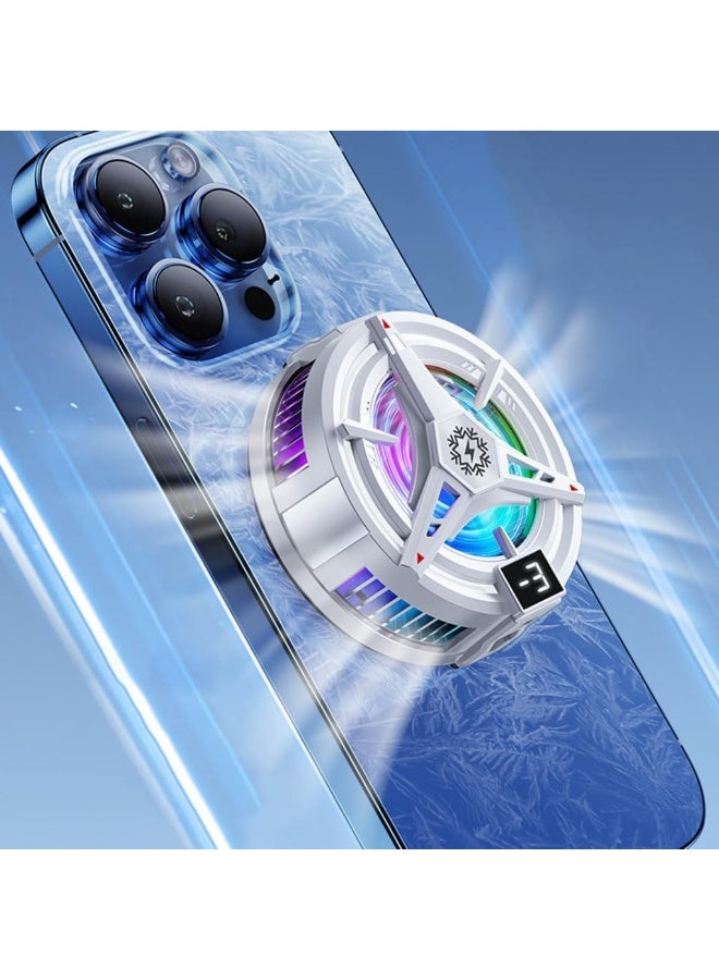 Magnetic Semiconductor Phone Cooler with Digital Temperature Display, 3 Speed Adjustable RGB Light Phone Cooling Fan for Gaming Live Streaming, Clip-on Universal Mobile Phone Radiator White - Image 3