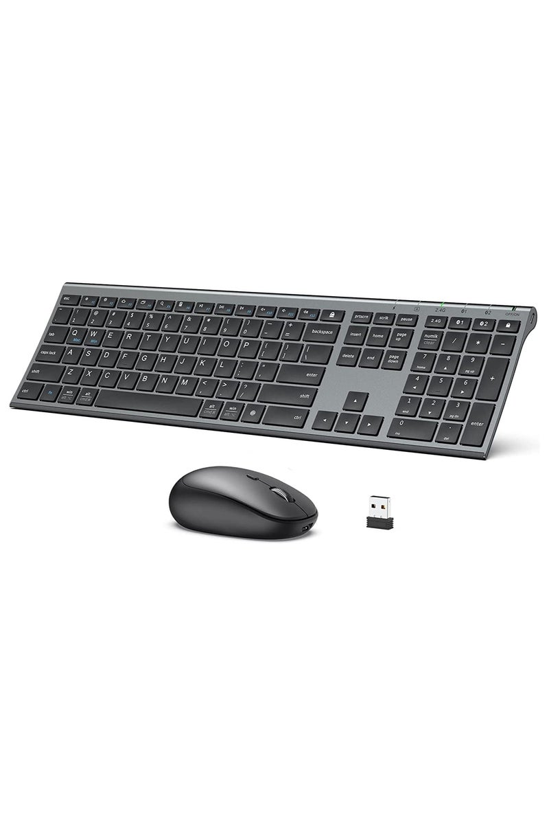 آيكليفير مجموعة لوحة مفاتيح وماوس بلوتوث قابلة لإعادة الشحن، لوحة مفاتيح وماوس لاسلكية ثنائية الوضع، لوحة مفاتيح فائقة النحافة متعددة الأجهزة لأجهزة ماك، آيباد، أبل، أندرويد، ويندوز، رمادي أسود - Image 1