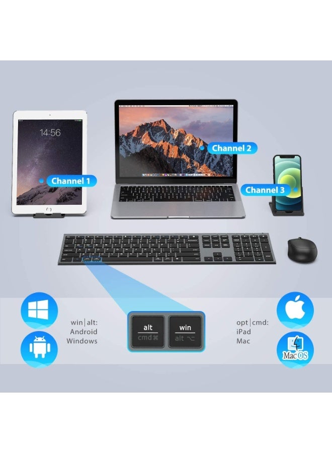 آيكليفير مجموعة لوحة مفاتيح وماوس بلوتوث قابلة لإعادة الشحن، لوحة مفاتيح وماوس لاسلكية ثنائية الوضع، لوحة مفاتيح فائقة النحافة متعددة الأجهزة لأجهزة ماك، آيباد، أبل، أندرويد، ويندوز، رمادي أسود - Image 4