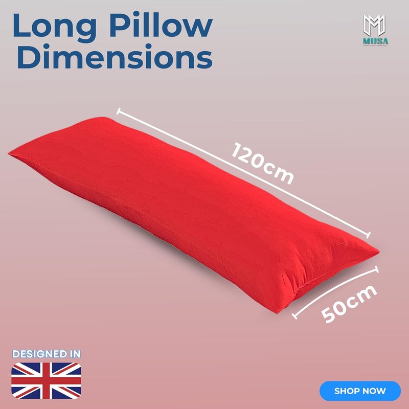 MUSA MUSA® Full Body Long Pillow with 300 Cotton TC - Breathable Polyester Filling, Pregnancy Pillow for Belly Support, Sleeping, Side Sleeper & Back Sleepers Maternity Pillow (Red, 50 x 120cm) - Image 2