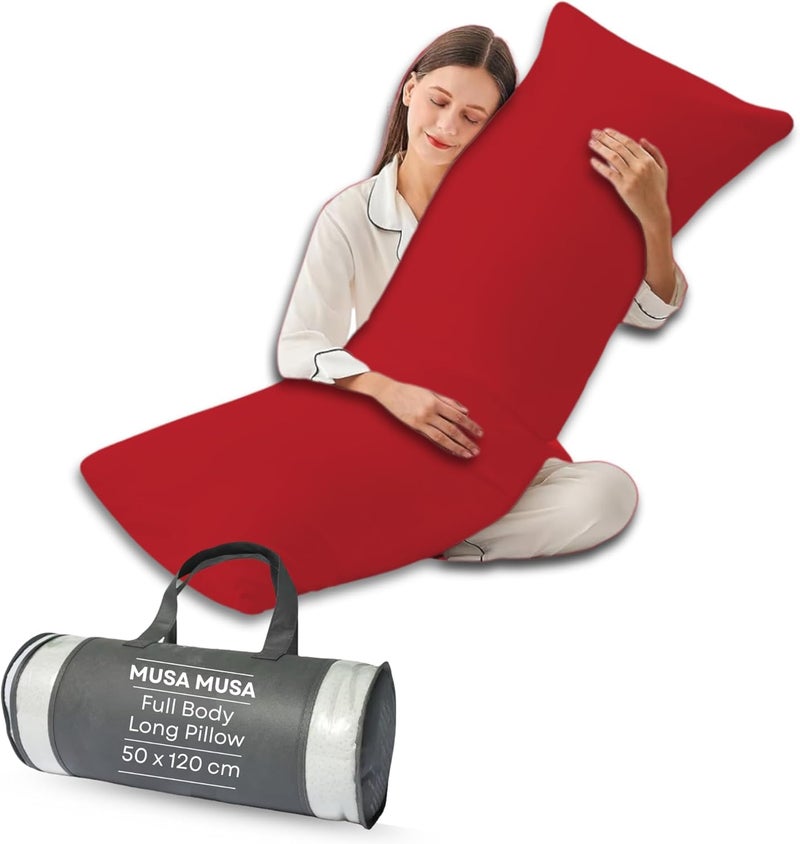 MUSA MUSA® Full Body Long Pillow with 300 Cotton TC - Breathable Polyester Filling, Pregnancy Pillow for Belly Support, Sleeping, Side Sleeper & Back Sleepers Maternity Pillow (Red, 50 x 120cm) - Image 1