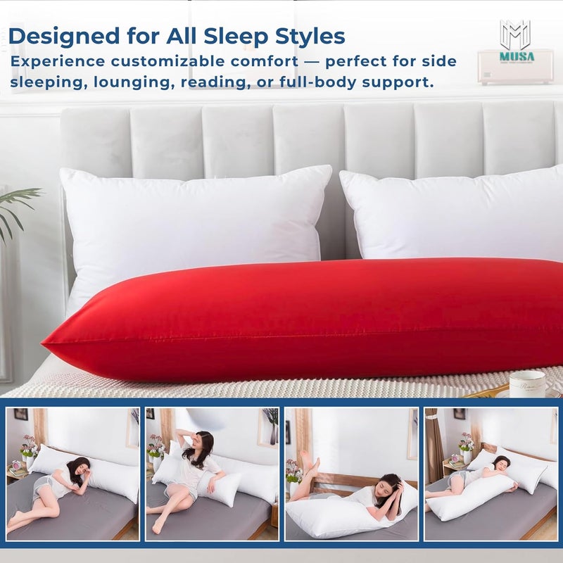 MUSA MUSA® Full Body Long Pillow with 300 Cotton TC - Breathable Polyester Filling, Pregnancy Pillow for Belly Support, Sleeping, Side Sleeper & Back Sleepers Maternity Pillow (Red, 50 x 120cm) - Image 5